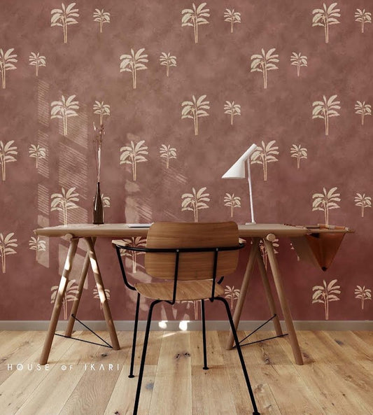 Rustic Touch - Brick Red Tropical Wallpaper