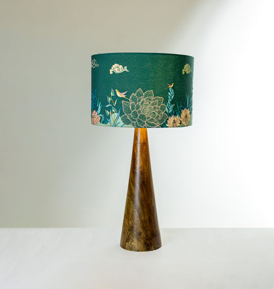 Reva - Premium Hand Embroidered shade with Wooden Lamp Base