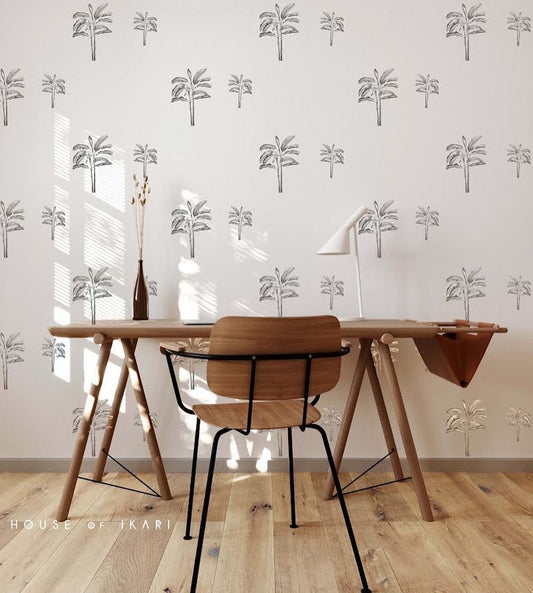 Rustic Touch - Black and White Tropical Wallpaper