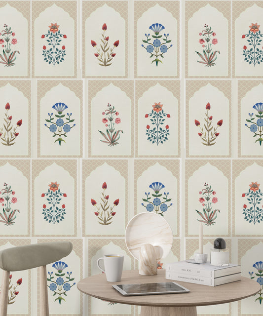 Gridded Florals Wallpaper
