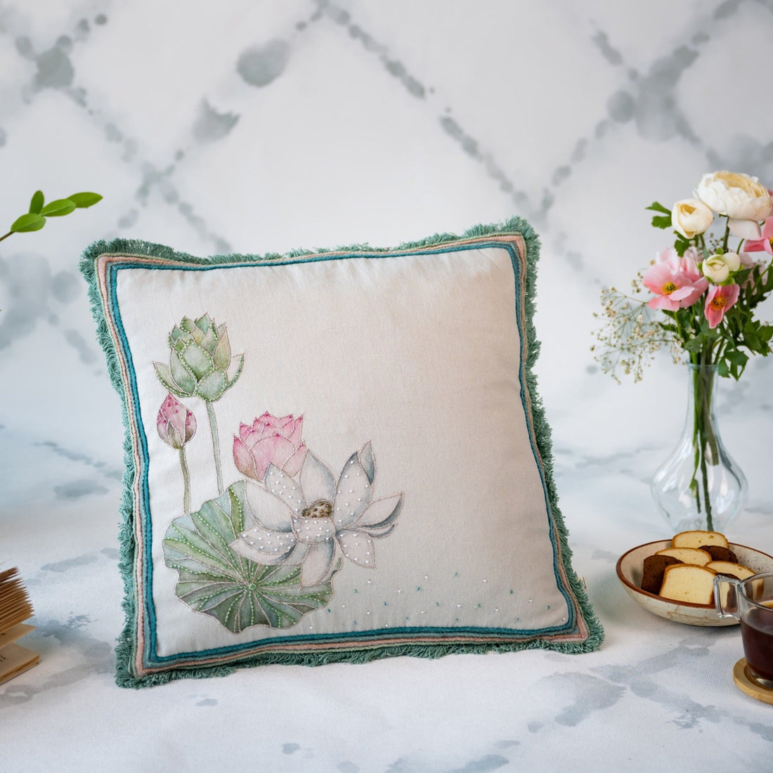 Silent Blossom embroidered cushion cover