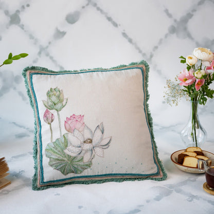 Silent Blossom embroidered cushion cover