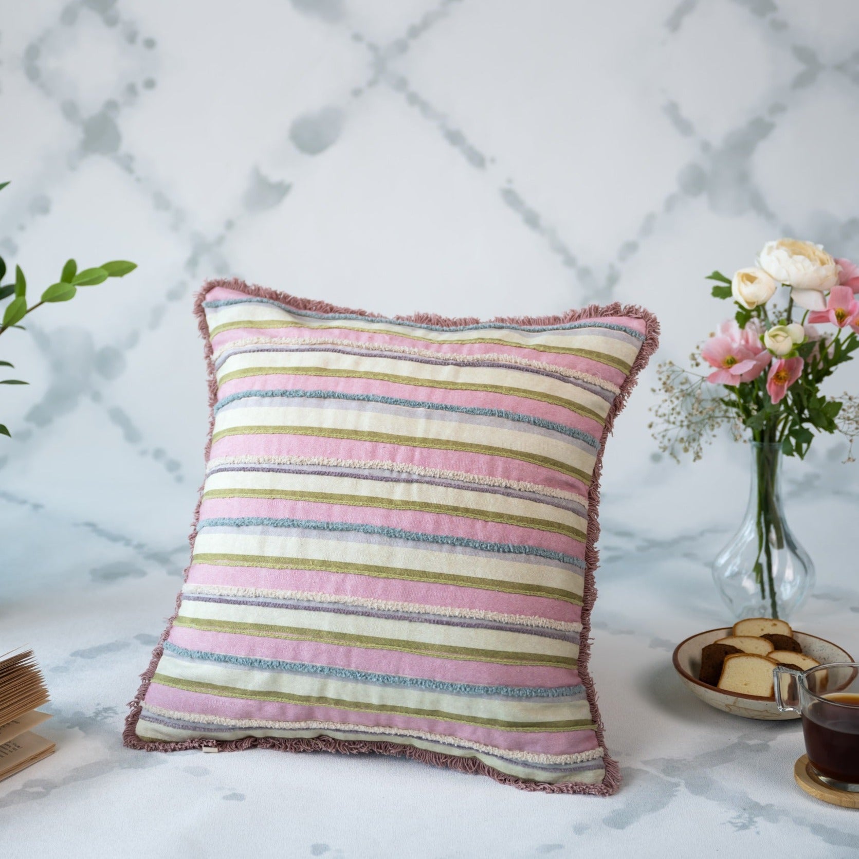 Stripy Pastels embroidered cushion cover