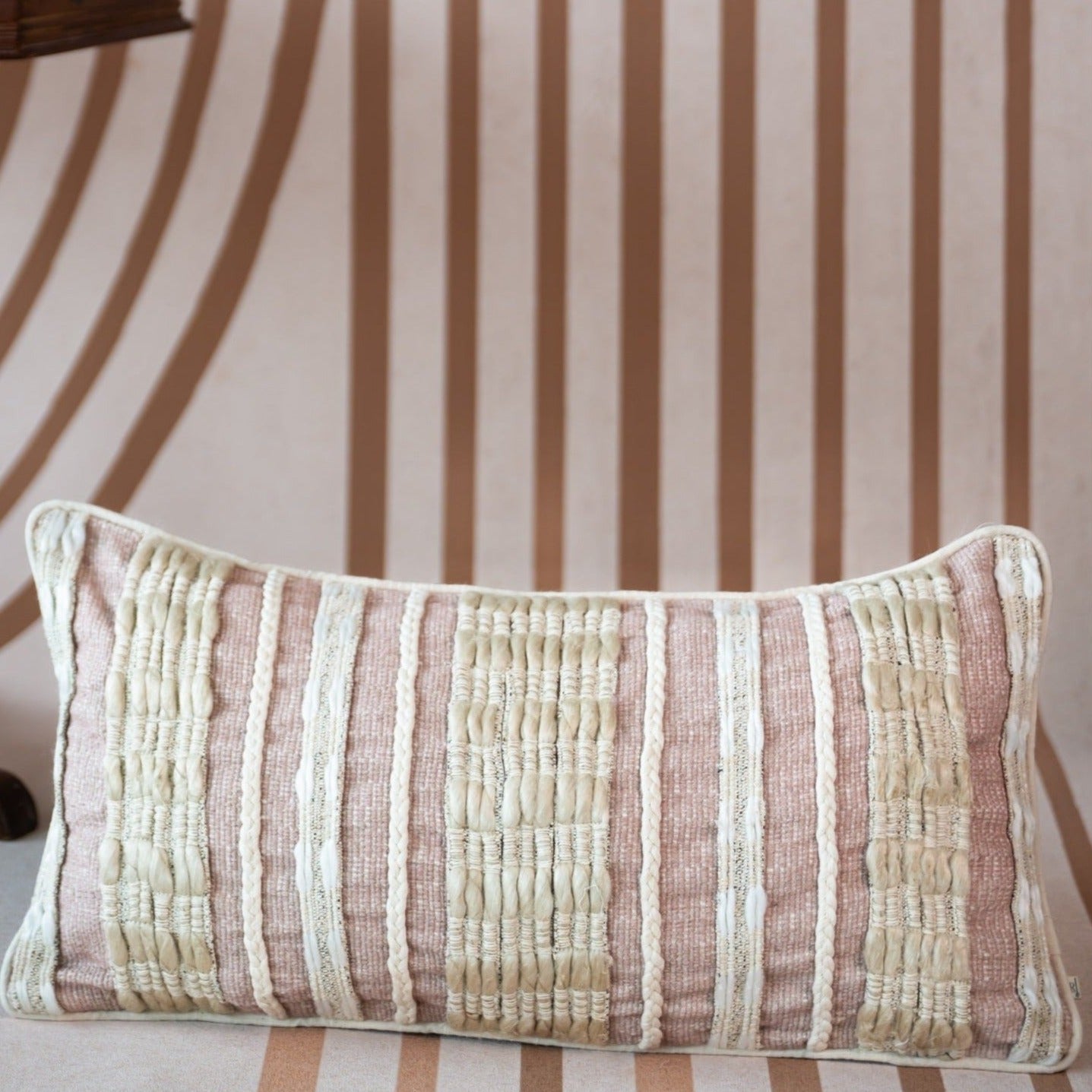 Beige Strata Stripes with threads Cushion Cover