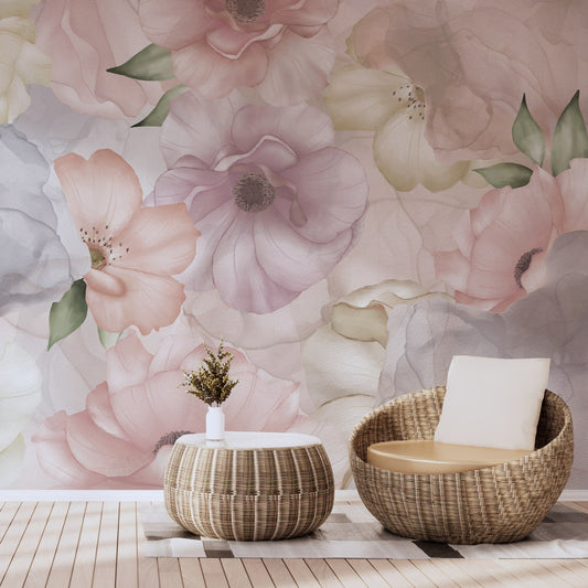Stained Blooms Floral Wallpaper