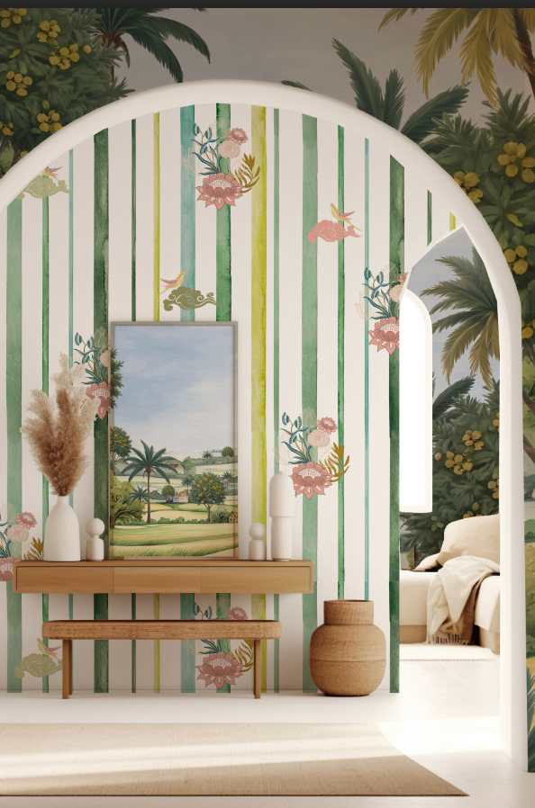 Striped Florals Tropical Wallpaper