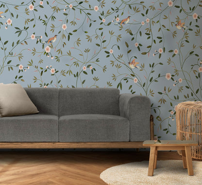 Beyond the Foliage Wallpaper with elegant branches and birds