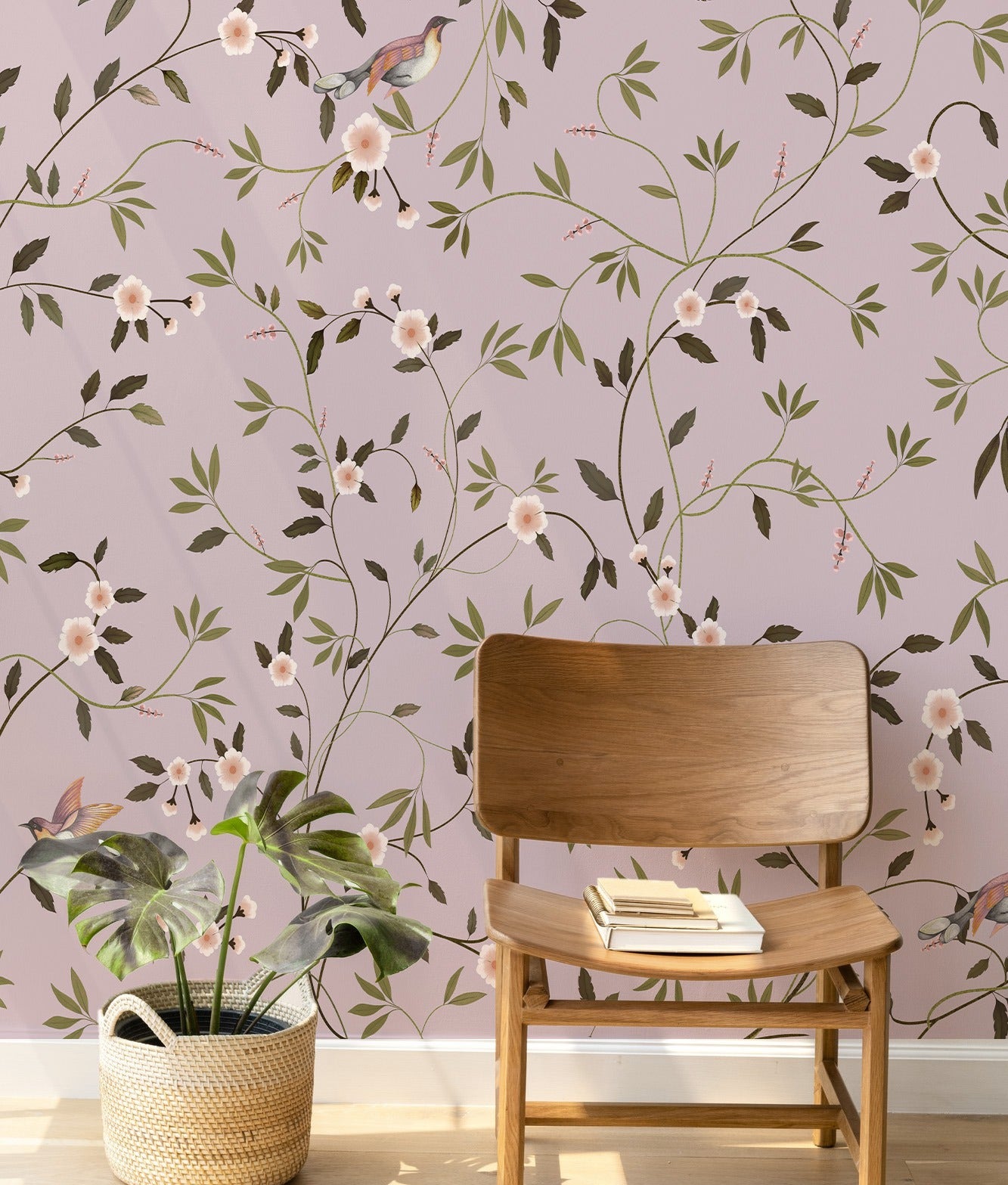 Beyond the Foliage Wallpaper with elegant branches and birds