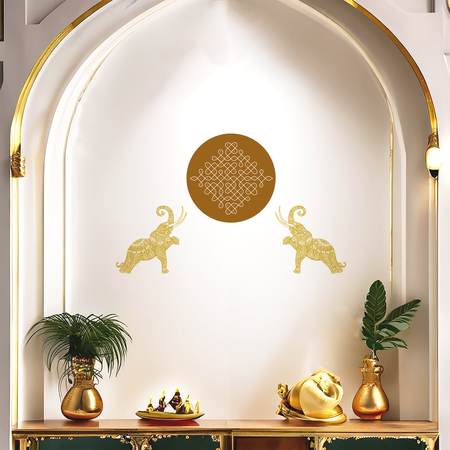 Artful Tuskers Muggu and elephant decal for pooja rooms