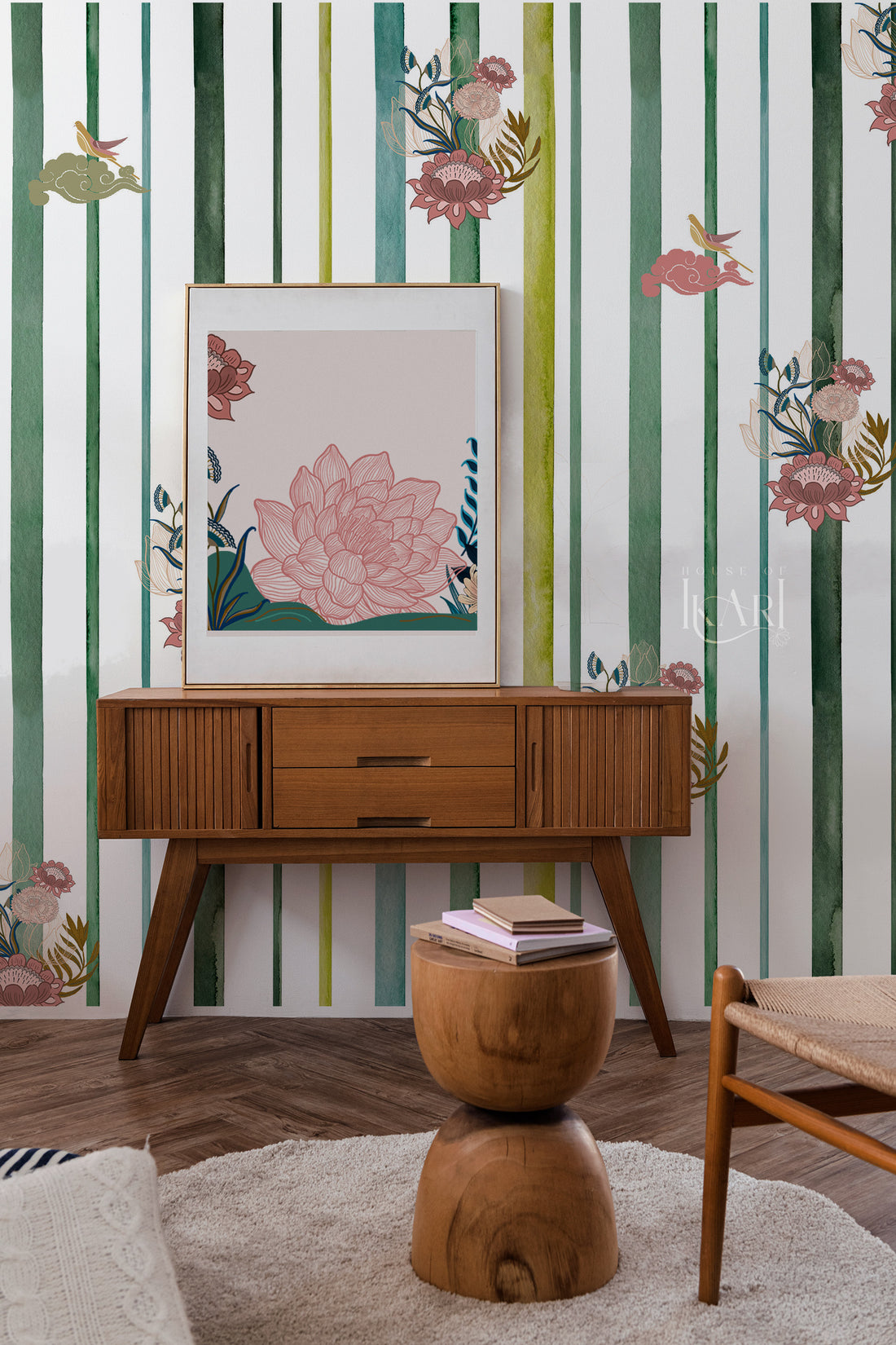 Striped Florals Tropical Wallpaper