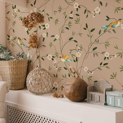 Beyond the Foliage Wallpaper with elegant branches and birds