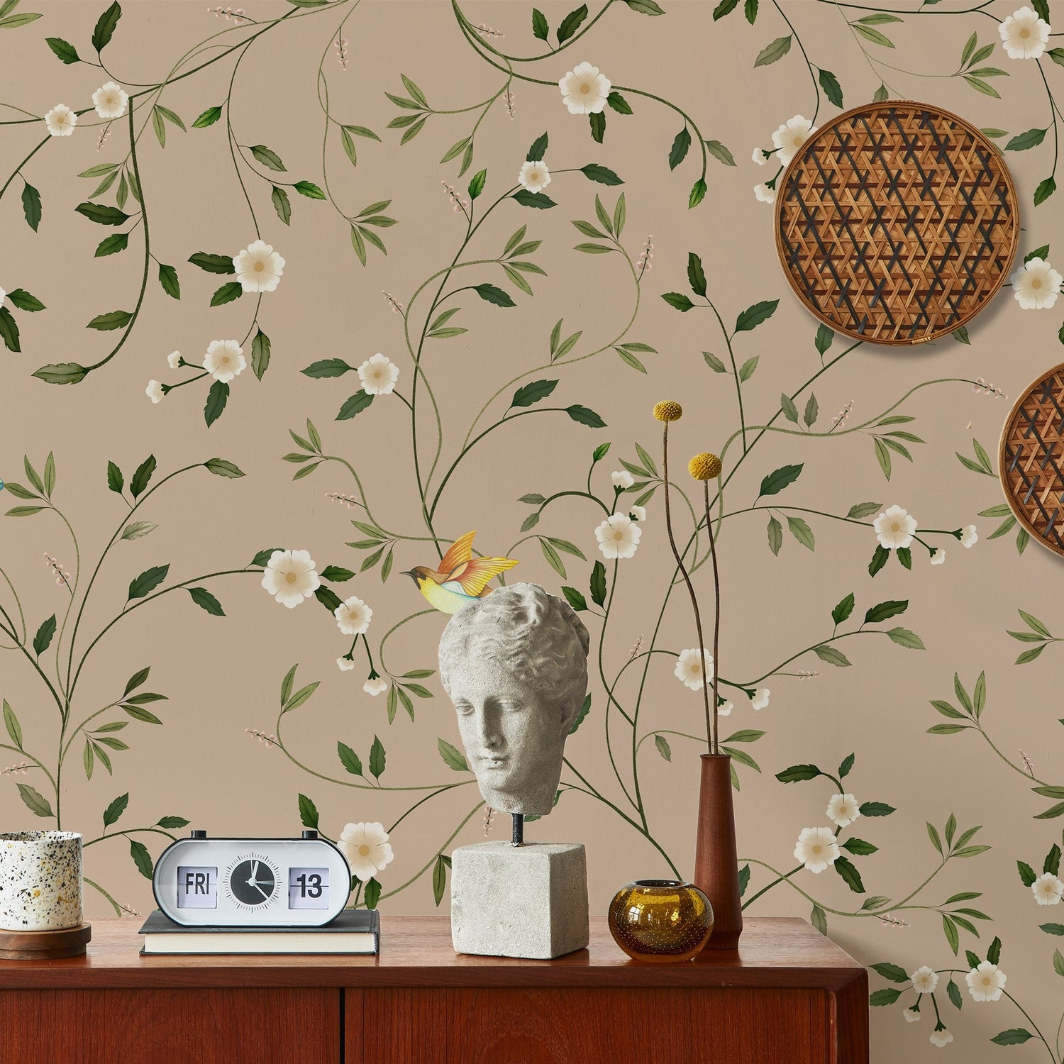 Beyond the Foliage Wallpaper with elegant branches and birds