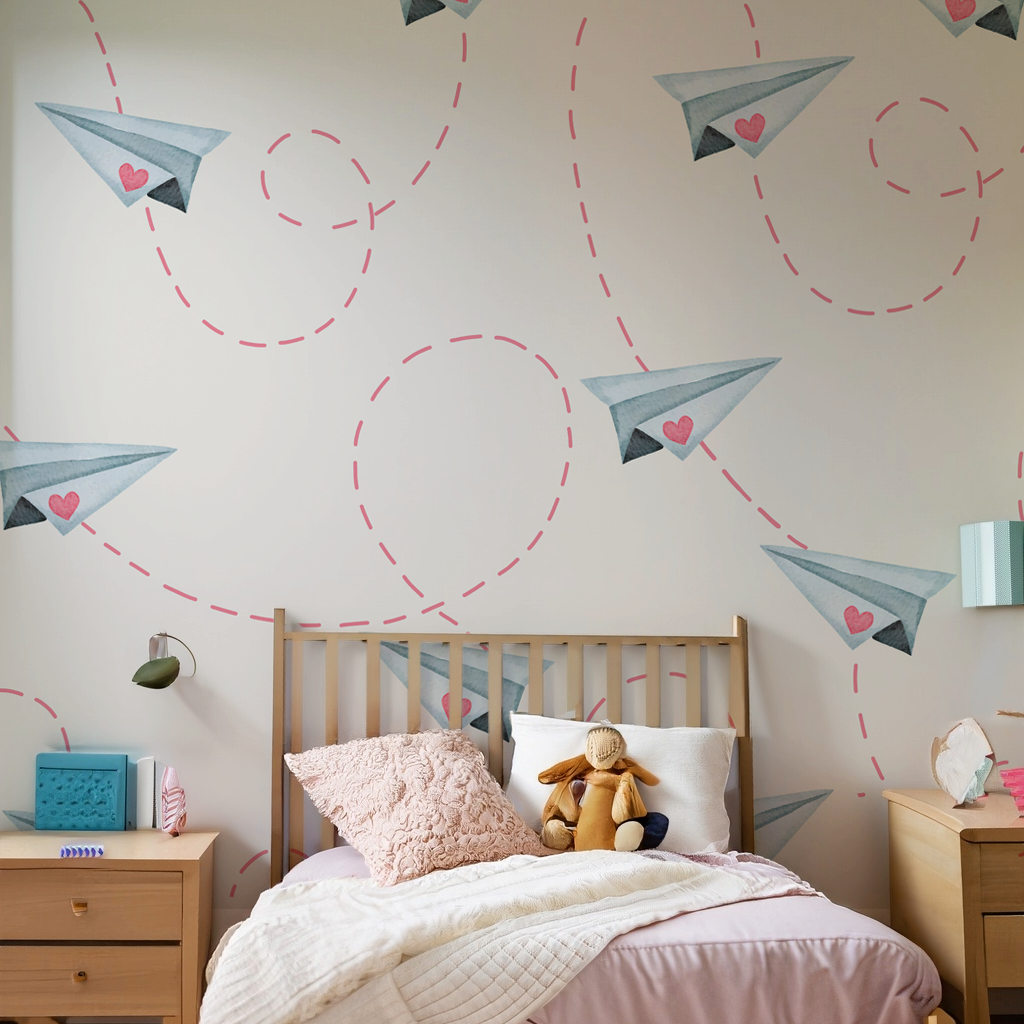 Paper plane love Kids Wallpaper