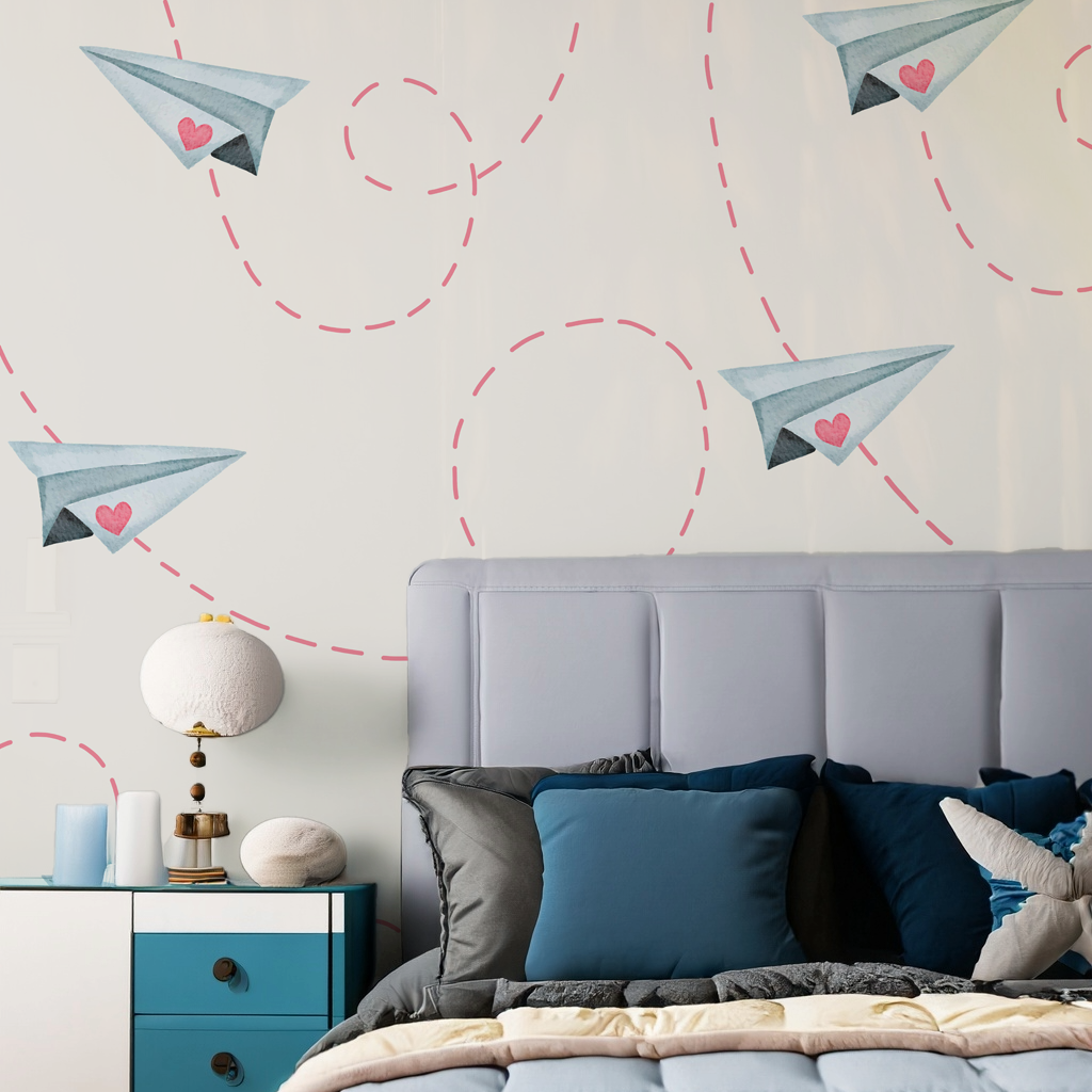 Paper plane love Kids Wallpaper