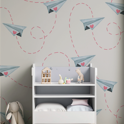 Paper plane love Kids Wallpaper